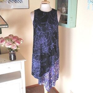 London Times Soft Knit Dark Floral Asymmetrical Dress